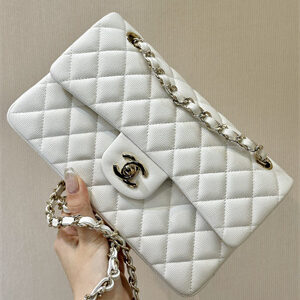 Chanel Small Classic Flap Bag Grained Calfskin Gold Tone Metal White 01117 TOP