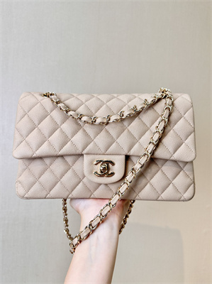 Chanel Medium Classic Flap Bag Grained Calfskin Gold Tone Metal Chai 01112 TOP