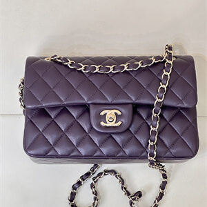 Chanel Small Classic Flap Bag Lambskin Gold Tone Metal Grape 01117 TOP