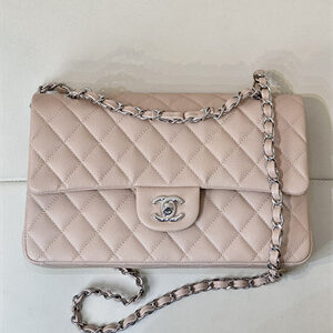 Chanel Medium Classic Flap Bag Grained Calfskin Silver Tone Metal Chai 01112 TOP