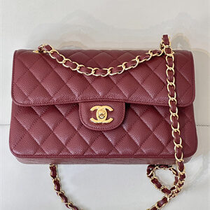 Chanel Small Classic Flap Bag Grained Calfskin Gold Tone Metal Burgundy 01117 TOP