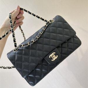 Chanel Medium Classic Flap Bag Grained Calfskin Gold Tone Metal Black 01112 TOP