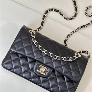 Chanel Small Classic Flap Bag Lambskin Gold Tone Metal Black 01117 TOP