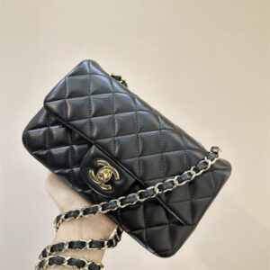 Chanel Mini Classic Flap Bag Lambskin Gold Tone Metal Black Color 01116 TOP