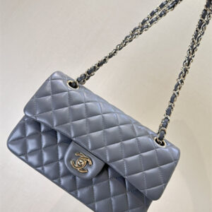 Chanel Small Classic Flap Bag Lambskin Gold Tone Metal Dk Grey 01117 TOP