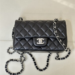 Chanel Mini Classic Flap Bag Lambskin Silver Tone Metal Black Color 01116 TOP