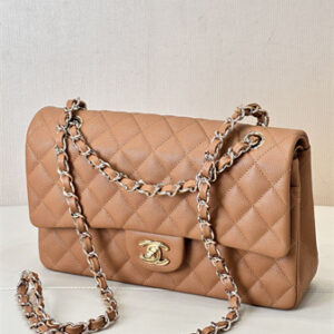 Chanel Medium Classic Flap Bag Grained Calfskin Gold Tone Metal Caramel 01112 TOP
