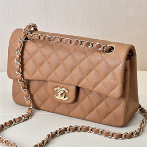 Chanel Small Classic Flap Bag Grained Calfskin Gold Tone Metal Caramel 01117 TOP