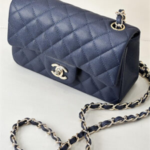Chanel Mini Classic Flap Bag Grained Calfskin Gold Tone Metal Navy Color 01116 TOP