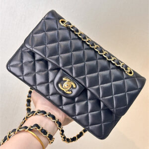 Chanel Small Classic Flap Bag Lambskin Gold Tone Metal Black 01117 TOP