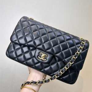 Chanel Large Classic Flap Bag Lambskin Gold Tone Metal Black 58600 TOP