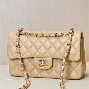 Chanel Small Classic Flap Bag Lambskin Gold Tone Metal Beige 01117 TOP