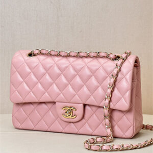 Chanel Medium Classic Flap Bag Lambskin Gold Tone Metal Sakura Pink 01112 TOP