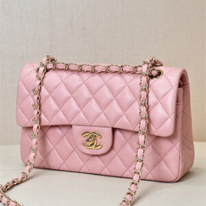 Chanel Small Classic Flap Bag Lambskin Gold Tone Metal Sakura Pink 01117 TOP
