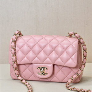 Chanel Mini Classic Flap Bag Lambskin Gold Tone Metal Sakura Pink Color 01116 TOP