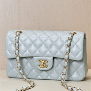 Chanel Small Classic Flap Bag Lambskin Gold Tone Metal Baby Blue 01117 TOP