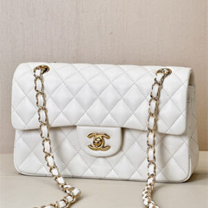 Chanel Small Classic Flap Bag Lambskin Gold Tone Metal White 01117 TOP