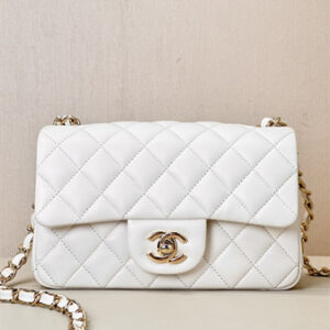 Chanel Mini Classic Flap Bag Lambskin Gold Tone Metal White Color 01116 TOP