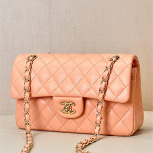 Chanel Small Classic Flap Bag Lambskin Gold Tone Metal Orange 01117 TOP