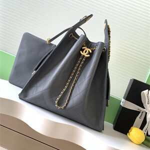 Chanel 25 Medium Handbag Grained Calfskin Gold Tone Metal Dk Grey AS5311