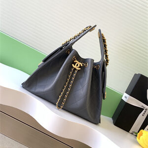 Chanel 25 Small Handbag Grained Calfskin Gold Tone Metal Dk Grey AS5293