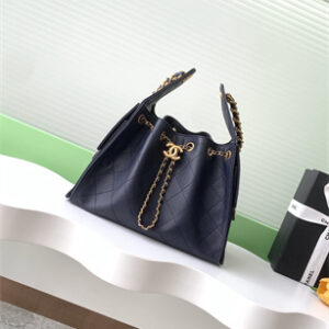 Chanel 25 Small Handbag Grained Calfskin Gold Tone Metal Navy AS5293