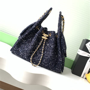 Chanel 25 Small Handbag Tweed Gold Tone Metal Navy AS5293