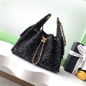 Chanel 25 Small Handbag Tweed Gold Tone Metal Black AS5293