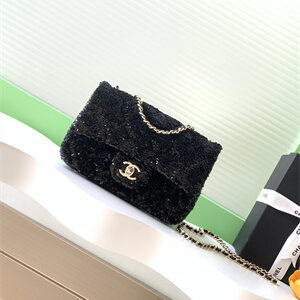 Chanel Mini Flap Bag Sequins & Gold-Tone Metal Black AS4298