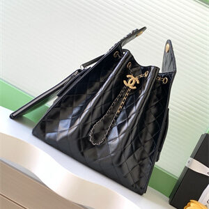 Chanel 25 Medium Handbag Shinny Smooth Calfskin Gold/Silver Tone Metal Black AS5311