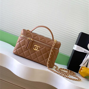 Chanel Vanity With Chain Shinny Lambskin , Strass & Gold-Tone Metal Brown AP4804
