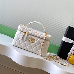 Chanel Vanity With Chain Shinny Lambskin , Strass & Gold-Tone Metal White AP4804