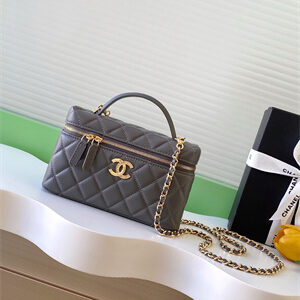 Chanel Vanity With Chain Shinny Lambskin , Strass & Gold-Tone Metal Dk Grey AP4804