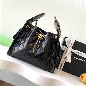 Chanel 25 Small Handbag Shinny Smooth Calfskin Gold Tone Metal Black AS5293