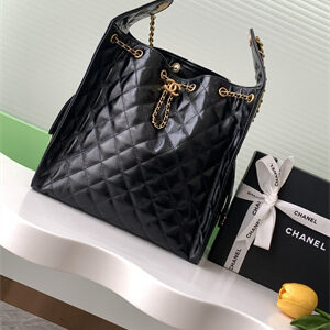 Chanel 25 Medium Handbag Shinny Smooth Calfskin Gold Tone Metal Black AS5311