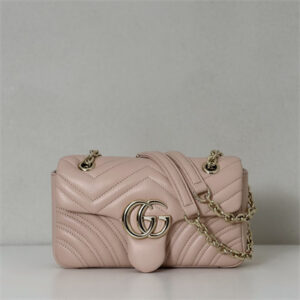 Gu.cci GG Marmont Small shoulder bag matelassé chevron lambskin leather Lt Gold toned hardware  Pink Beige 837280