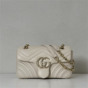 Gu.cci GG Marmont Small shoulder bag matelassé chevron lambskin leather Lt Gold toned hardware White 837280