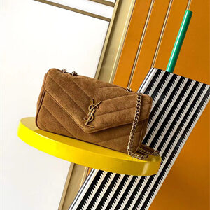 Y.S.L LOULOU Small in MATELASSÉ Suede Gold Tone Metal Brown Color