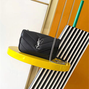 Y.S.L LOULOU Mini in MATELASSÉ lambskin Silver Tone Metal Black Color