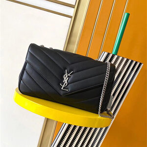 Y.S.L LOULOU Medium in MATELASSÉ lambskin Silver Tone Metal Black Color