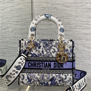 CD Medium Lady D-Lite Bag  Embroidery White/Purple  Multicolors