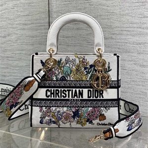 CD Medium Lady D-Lite Bag  Embroidery White Multicolors
