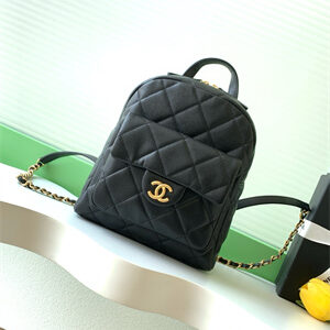 Chanel Backpack Grained Calfskin Gold Tone Metal Black AS5793