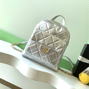 Chanel Backpack Calfskin Gold Tone Metal Silver AS5793