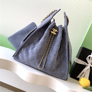 Chanel 25 Medium Handbag Suede Gold Tone Metal Blue AS5311