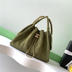 Chanel 25 Small Handbag Suede Gold Tone Metal Green AS5293