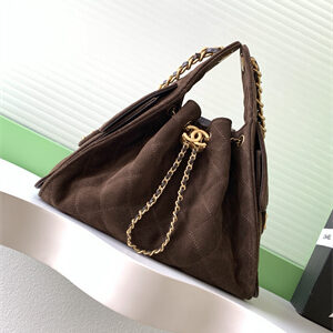 Chanel 25 Small Handbag Suede Gold Tone Metal Coffee AS5293