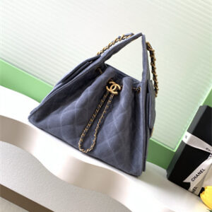 Chanel 25 Small Handbag Suede Gold Tone Metal Blue AS5293