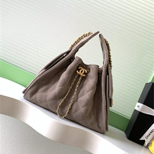 Chanel 25 Small Handbag Suede Gold Tone Metal Taupe AS5293