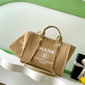 Chanel Deauville Small Shopping Bag Mixed Fibers Gold Tone Metal Dk Grey AS3257